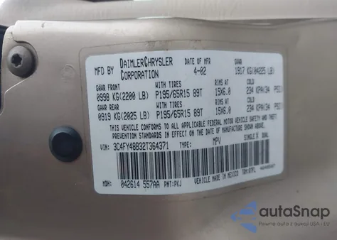 2002 Chrysler Pt Cruiser z USA, uszkodzony, nr VIN 3C4FY48B32T364371